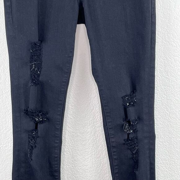 Frame Le High Skinny Low Rise Denim Jeans in Noir Jefferson Black Distressed 26 - Picture 9 of 16